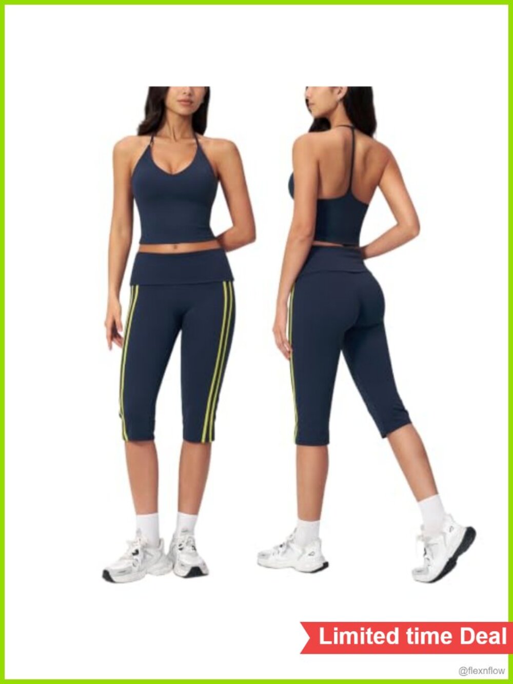 Two Piece Capri Leggings Workout Set V-Neck Tank Sports Bra